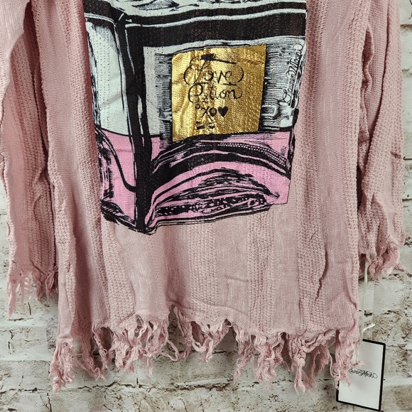 Lauren Moshi Gretta Sweater Dress Tunic Pink Love Potion Fringe Large NWT - Picture 4 of 9